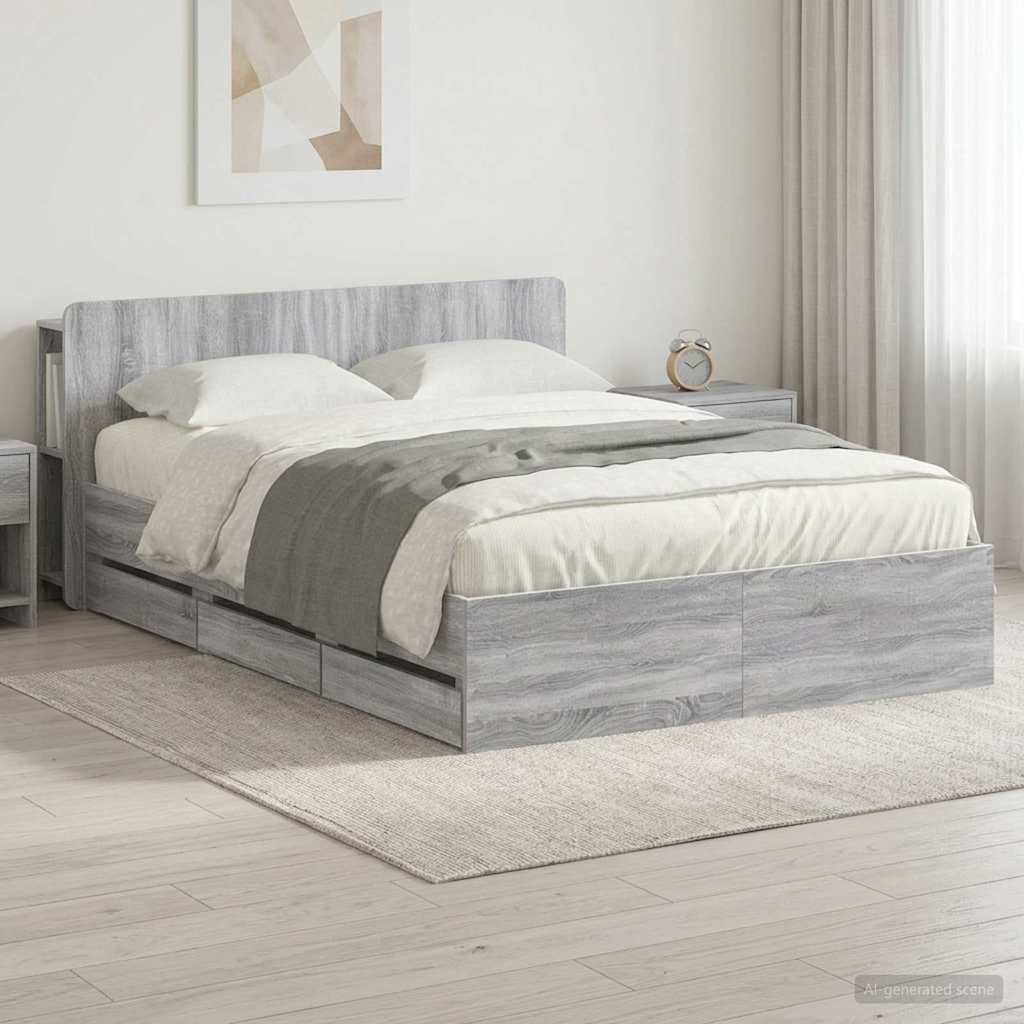 Bed Frame with Storage and Headboard Grey Sonoma 140 x 200 cm
