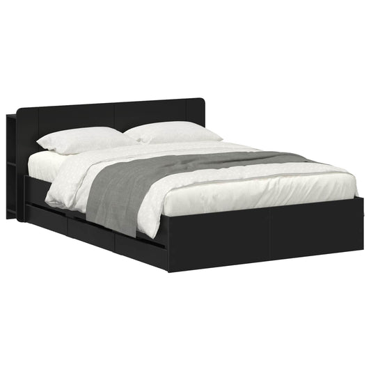 Bed Frame with Storage and Headboard Black 150 x 200 cm