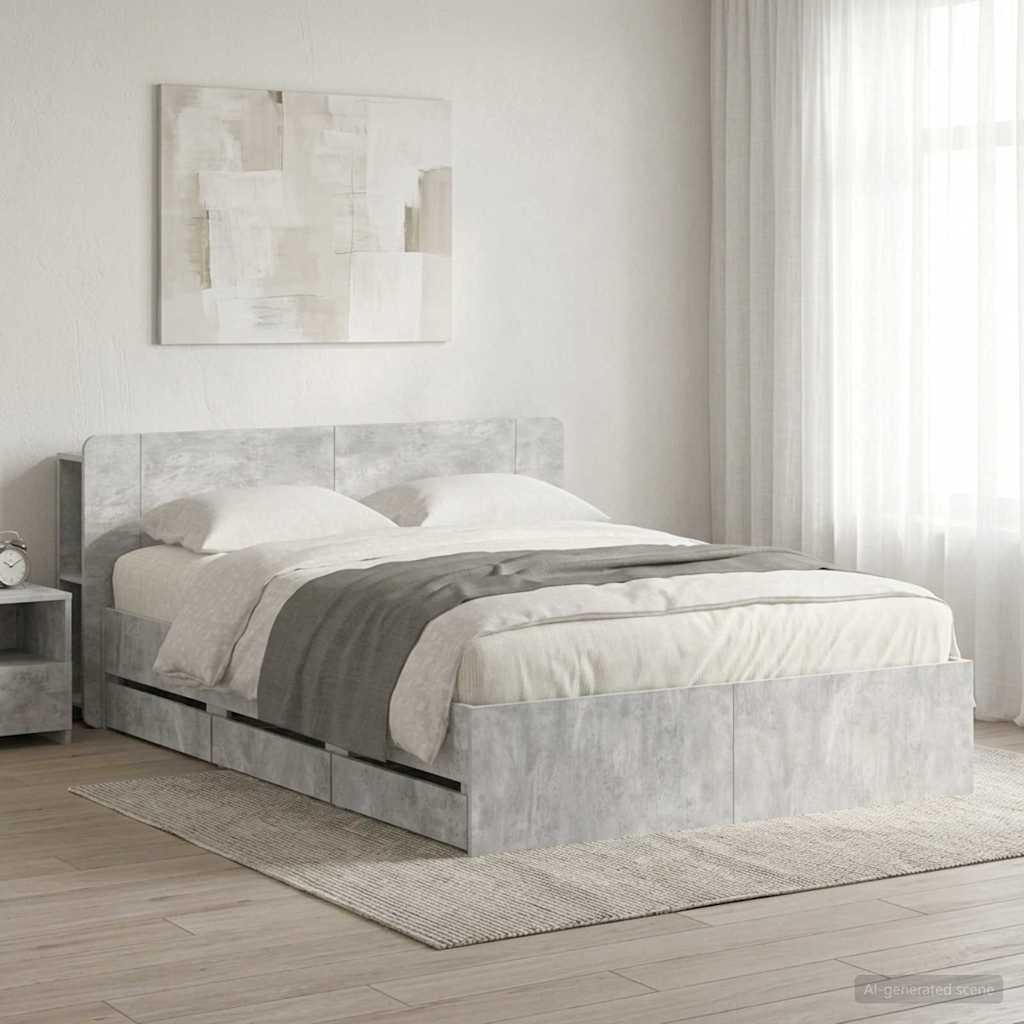 Bed Frame with Storage and Headboard Concrete Grey 150 x 200 cm