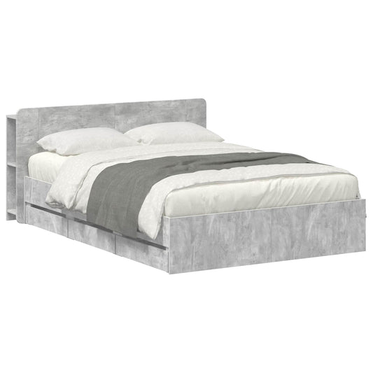 Bed Frame with Storage and Headboard Concrete Grey 150 x 200 cm