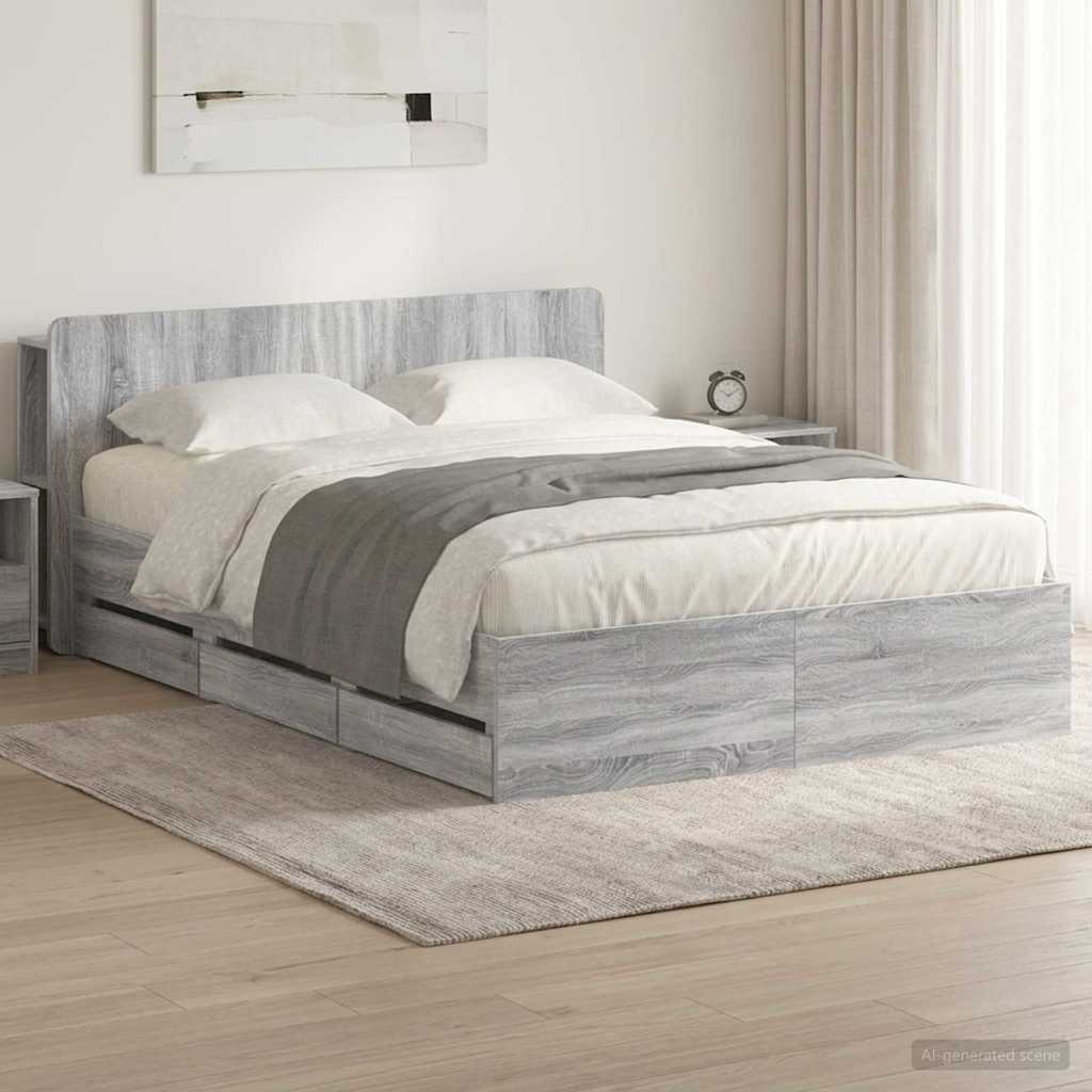 Bed Frame with Storage and Headboard Grey Sonoma 150 x 200 cm