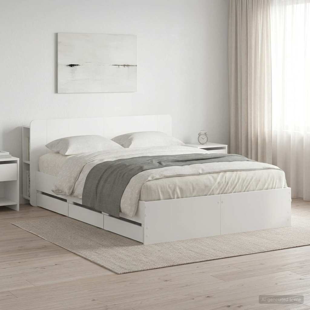 Bed Frame with Storage White 150 x 200 cm Engineered Wood