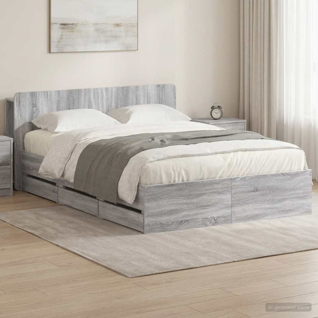 Bed Frame with Storage and Headboard Grey Sonoma 160 x 200 cm