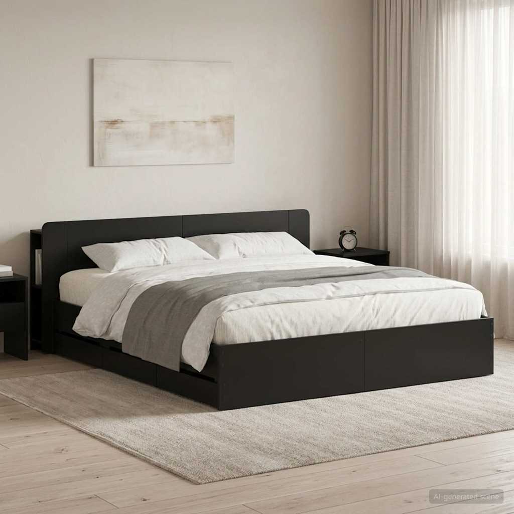Bed Frame with Storage and Headboard Black 180 x 200 cm