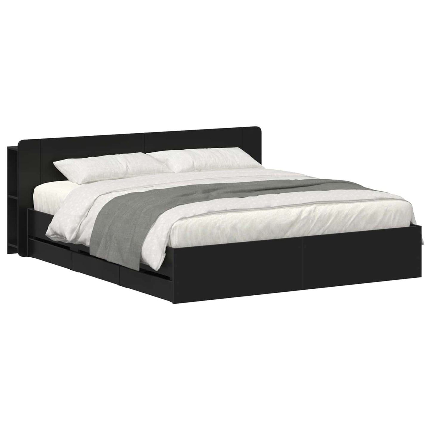 Bed Frame with Storage Black 180 x 200 cm Engineered Wood