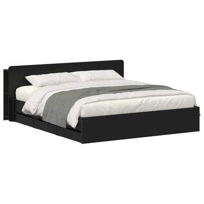 Bed Frame with Storage Black 180 x 200 cm Engineered Wood