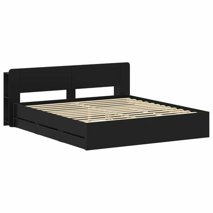 Bed Frame with Storage Black 180 x 200 cm Engineered Wood