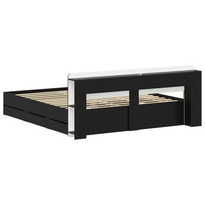 Bed Frame with Storage Black 180 x 200 cm Engineered Wood