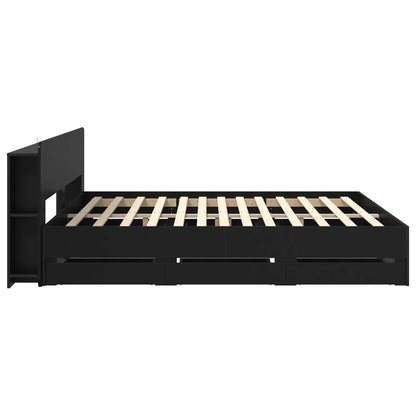 Bed Frame with Storage Black 180 x 200 cm Engineered Wood