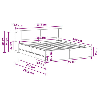 Bed Frame with Storage Black 180 x 200 cm Engineered Wood