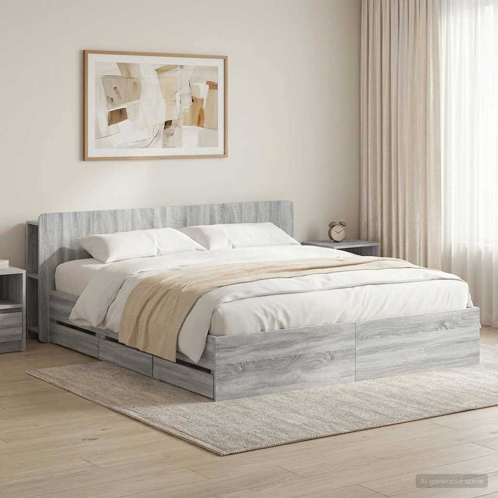 Bed Frame with Storage and Headboard Grey Sonoma 180 x 200 cm