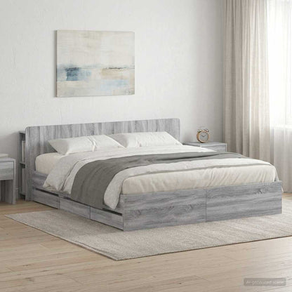 Bed Frame with Storage and Headboard Grey Sonoma 200 x 200 cm