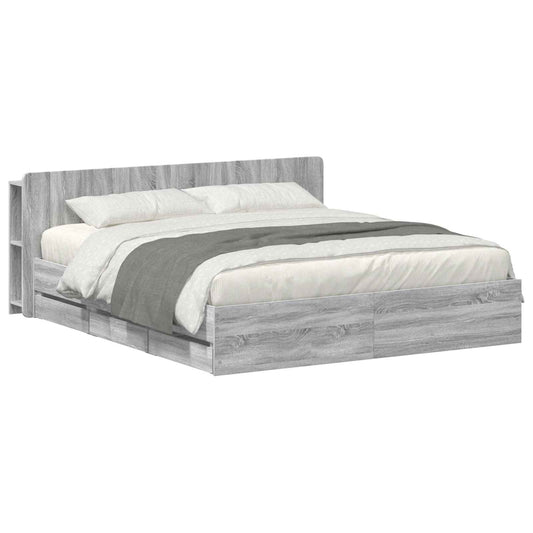 Bed Frame with Storage and Headboard Grey Sonoma 200 x 200 cm