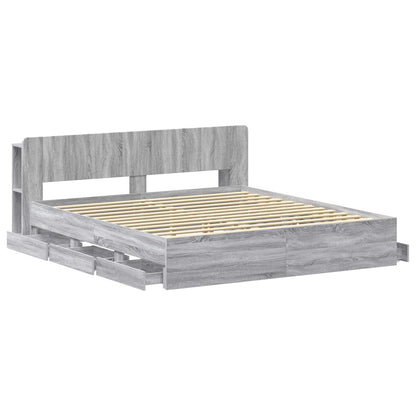 Bed Frame with Storage Grey Sonoma 200 x 200 cm Engineered Wood