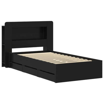 Bed Frame with Storage Black 75 x 190 cm Engineered Wood