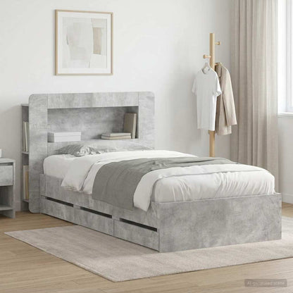 Bed Frame with Storage and Headboard Concrete Grey 75 x 190 cm