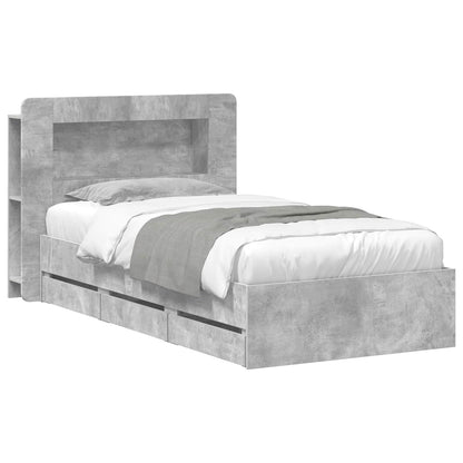 Bed Frame with Storage with Headboard Concrete Grey 75 x 190 cm