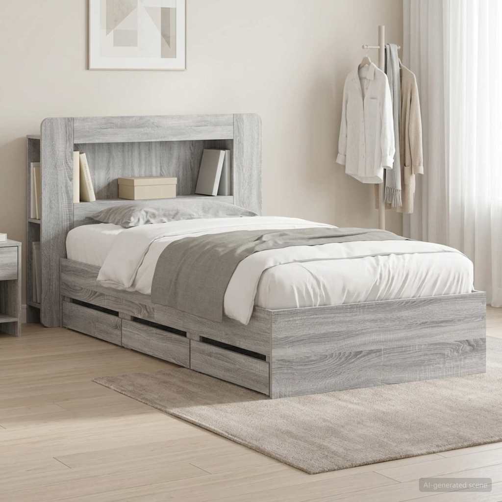 Bed Frame with Storage and Headboard Grey Sonoma 75 x 190 cm