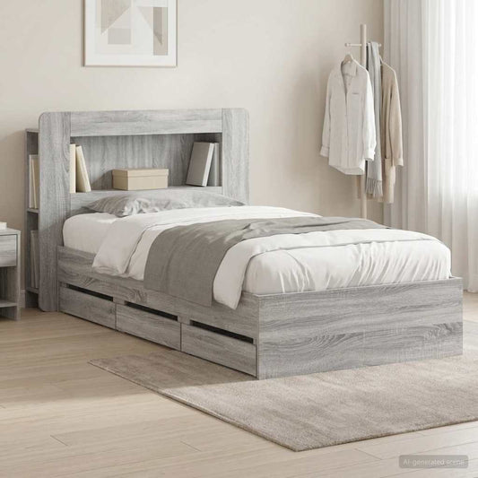 Bed Frame with Storage and Headboard Grey Sonoma 75 x 190 cm