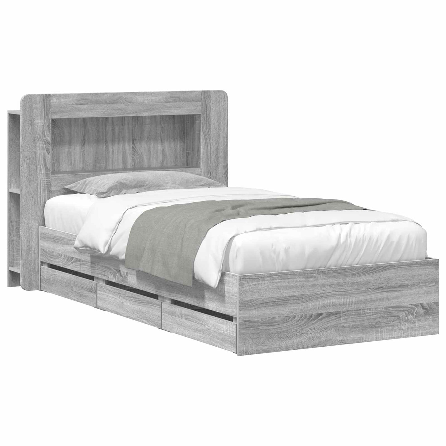 Bed Frame with Storage Grey Sonoma 75 x 190 cm Engineered Wood