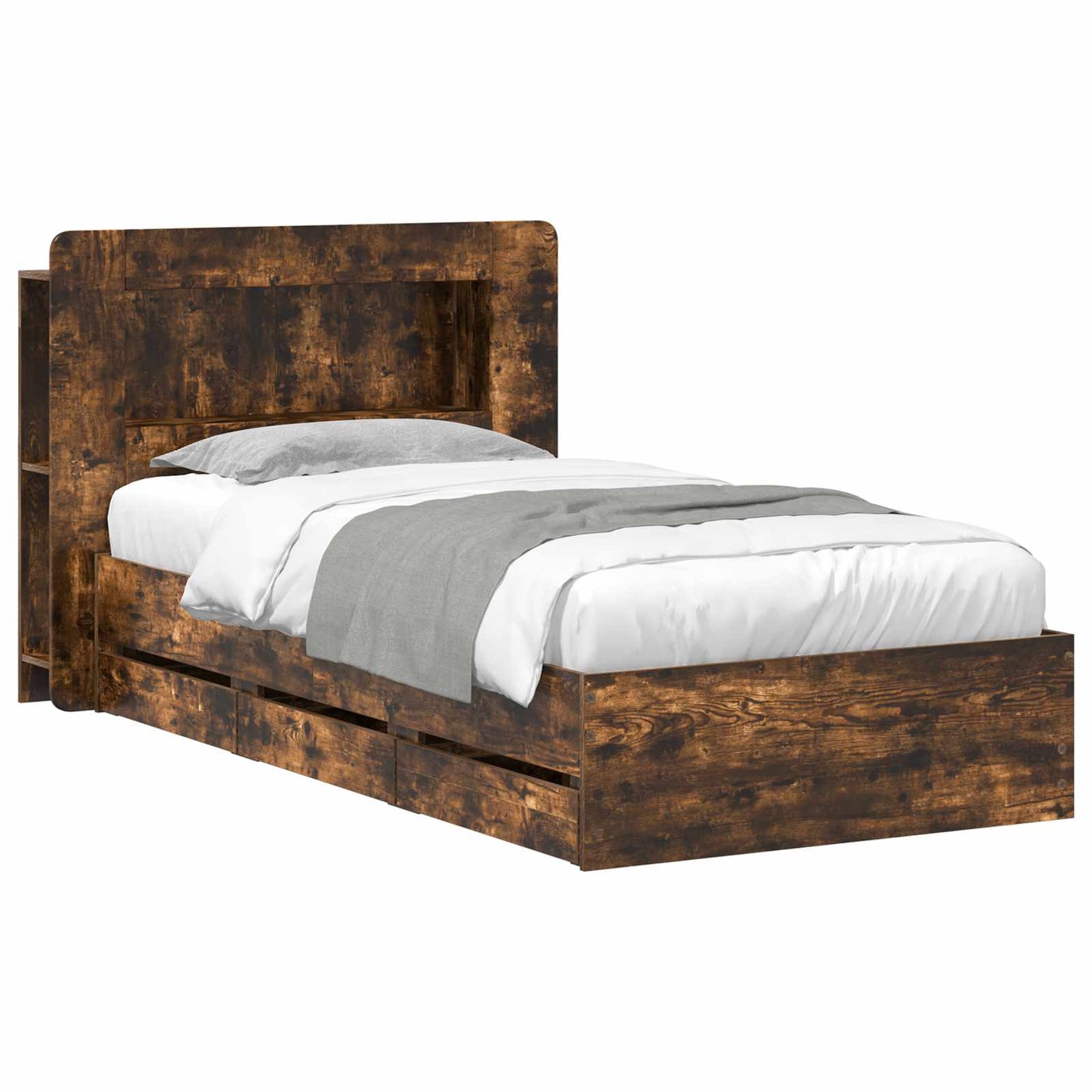 Bed Frame with Storage Smoked Oak 75 x 190 cm Engineered Wood