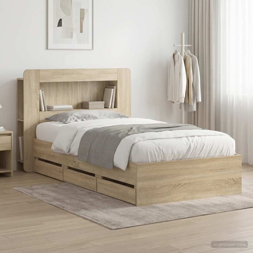 Bed Frame with Storage and Headboard Sonoma Oak 75 x 190 cm