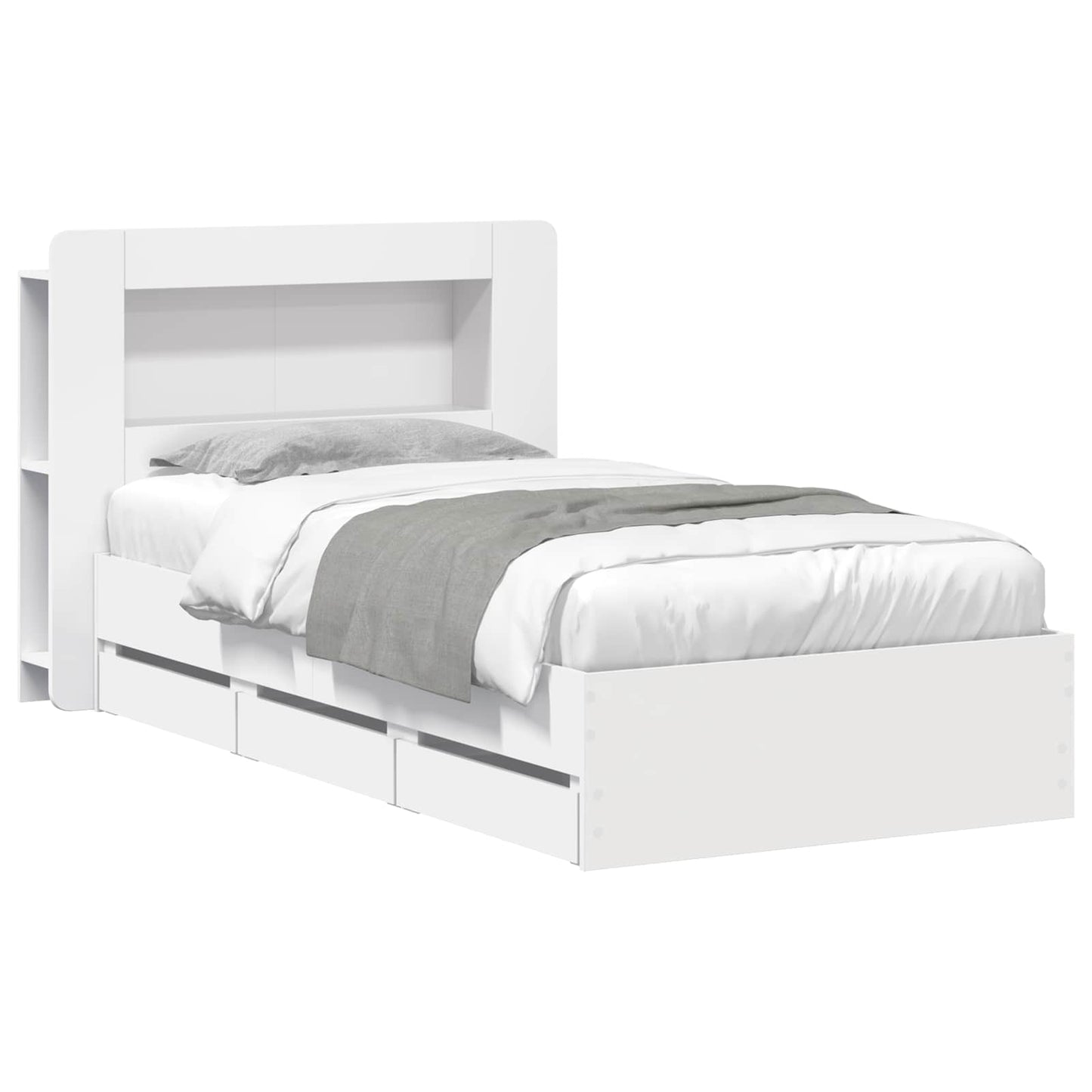 Bed Frame with Storage White 75 x 190 cm Engineered Wood