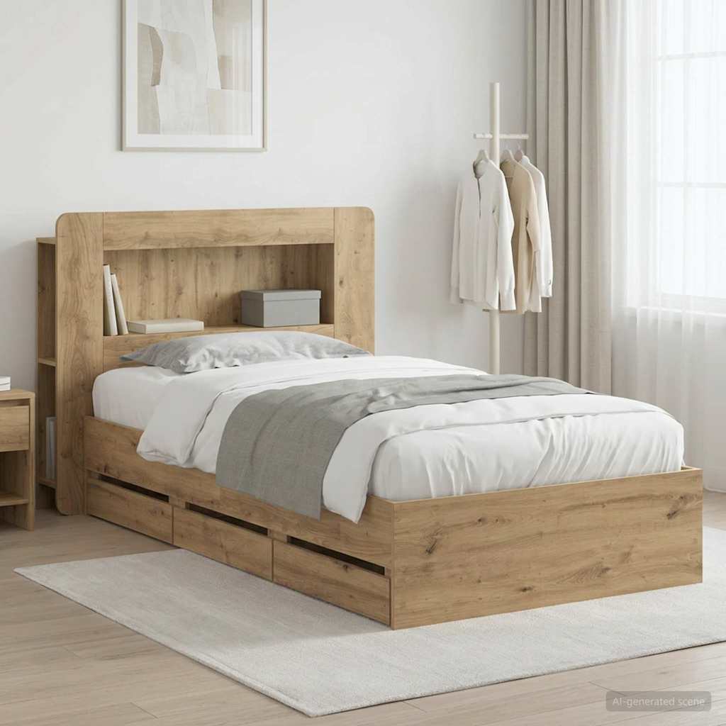 Bed Frame with Storage and Headboard Artisan Oak 80 x 200 cm