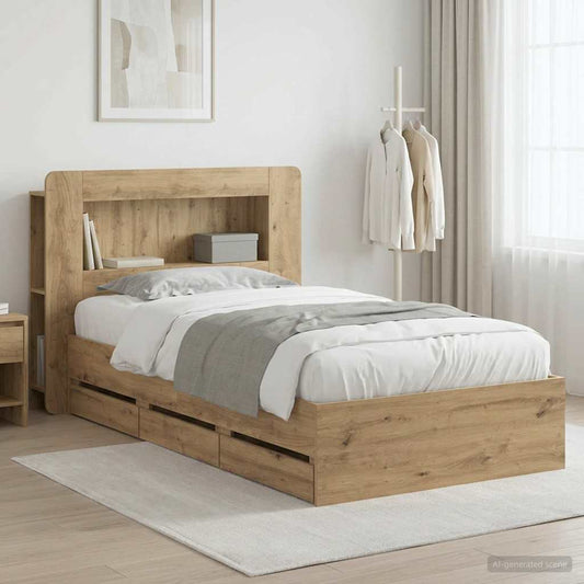 Bed Frame with Storage and Headboard Artisan Oak 80 x 200 cm
