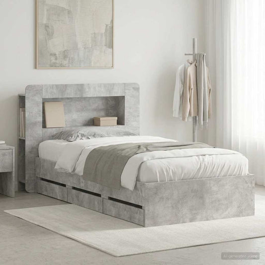Bed Frame with Storage and Headboard Concrete Grey 80 x 200 cm