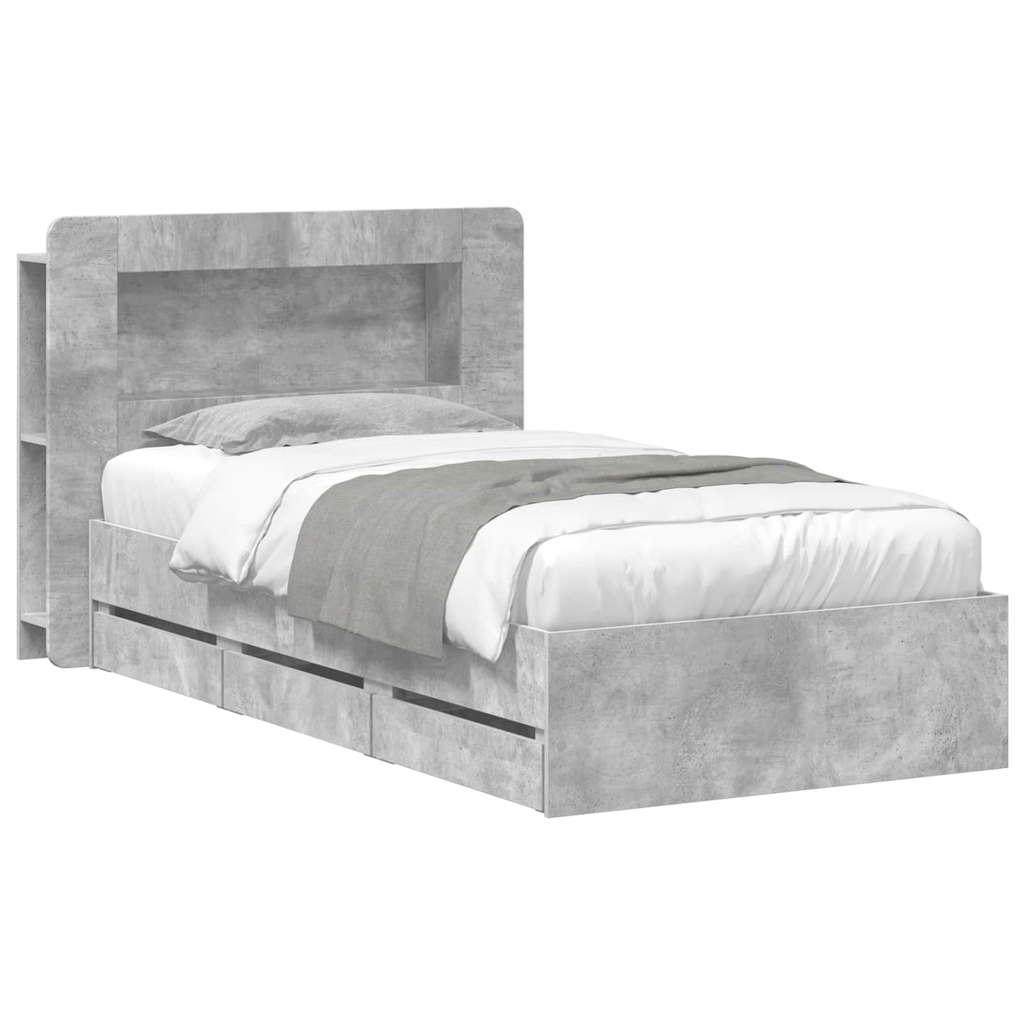 Bed Frame with Storage with Headboard Concrete Grey 80 x 200 cm