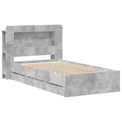 Bed Frame with Storage with Headboard Concrete Grey 80 x 200 cm