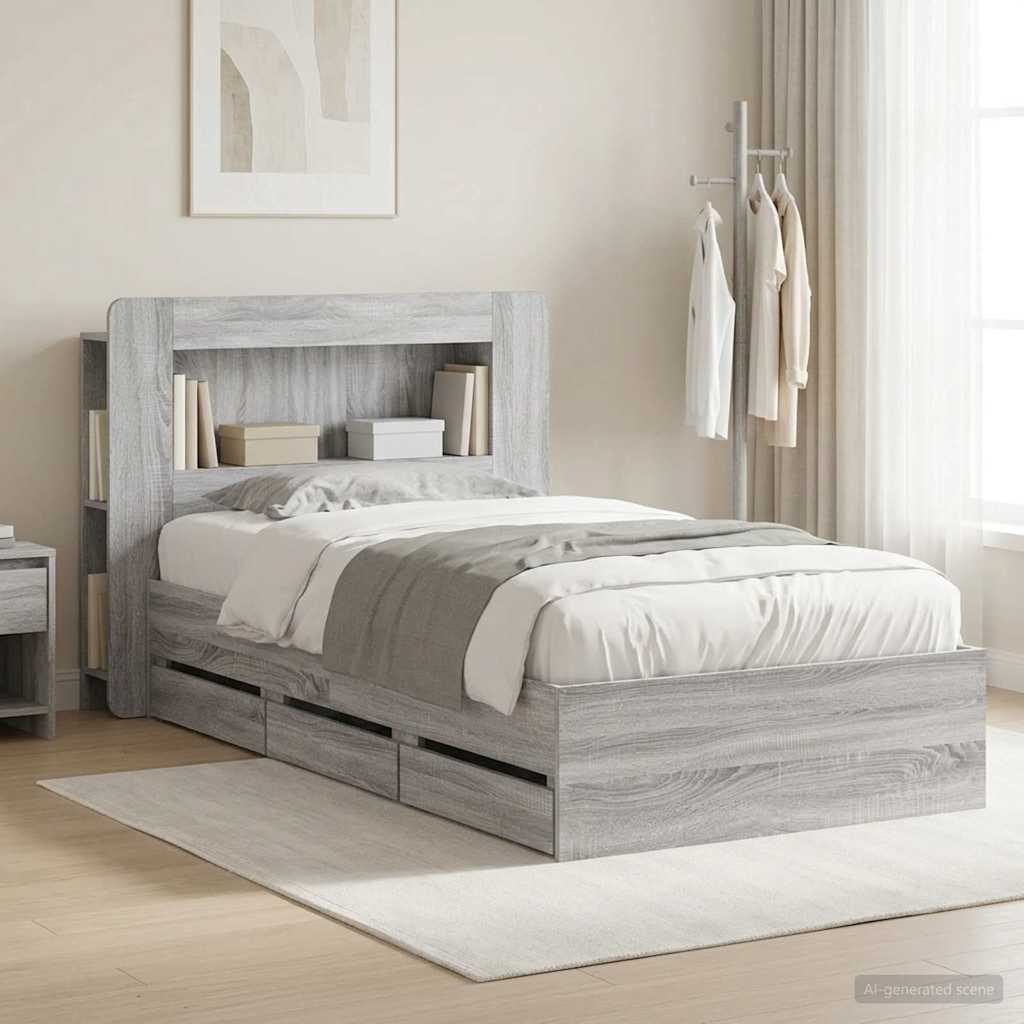 Bed Frame with Storage and Headboard Grey Sonoma 80 x 200 cm