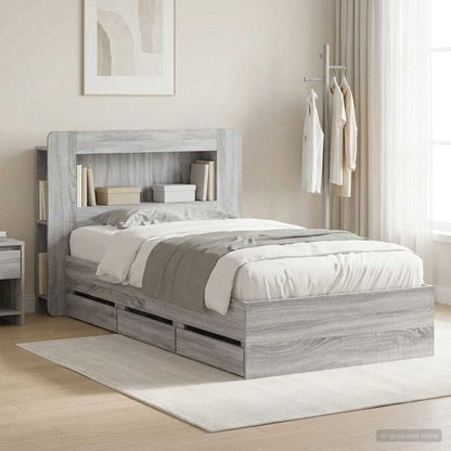Bed Frame with Storage and Headboard Grey Sonoma 80 x 200 cm