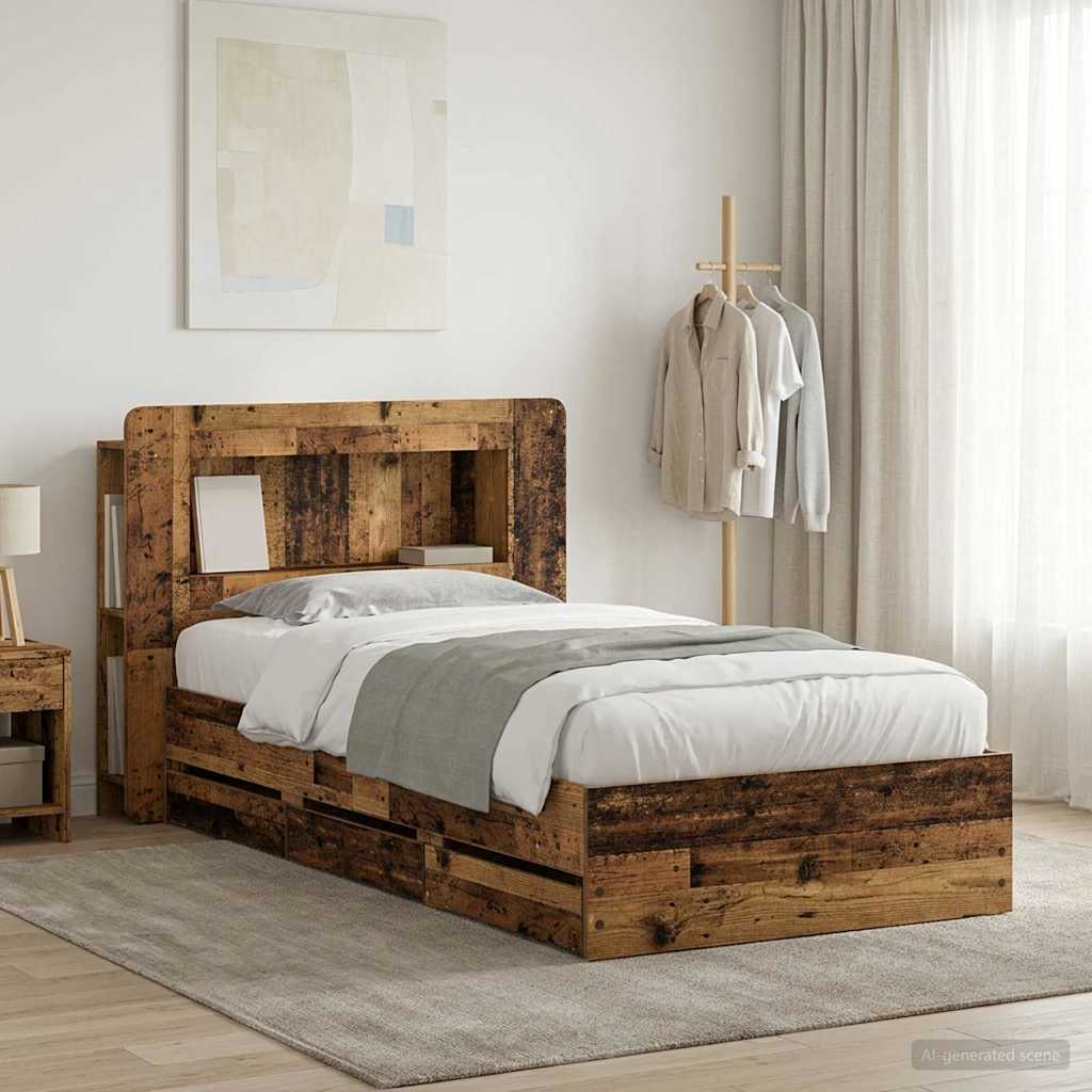 Bed Frame with Storage and Headboard Old Wood 80 x 200 cm