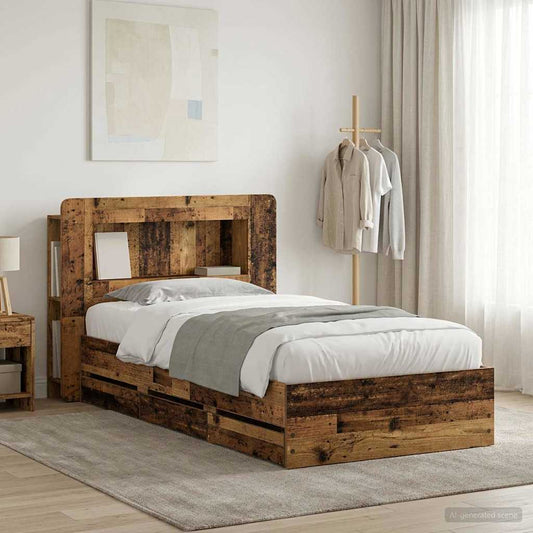 Bed Frame with Storage and Headboard Old Wood 80 x 200 cm
