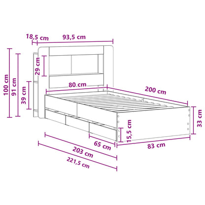 Bed Frame with Storage Sonoma Oak 80 x 200 cm Engineered Wood