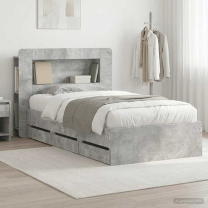 Bed Frame with Storage and Headboard Concrete Grey 90 x 190 cm