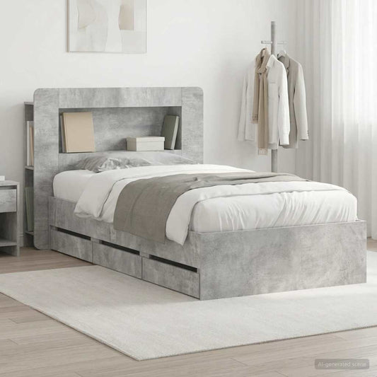 Bed Frame with Storage and Headboard Concrete Grey 90 x 190 cm