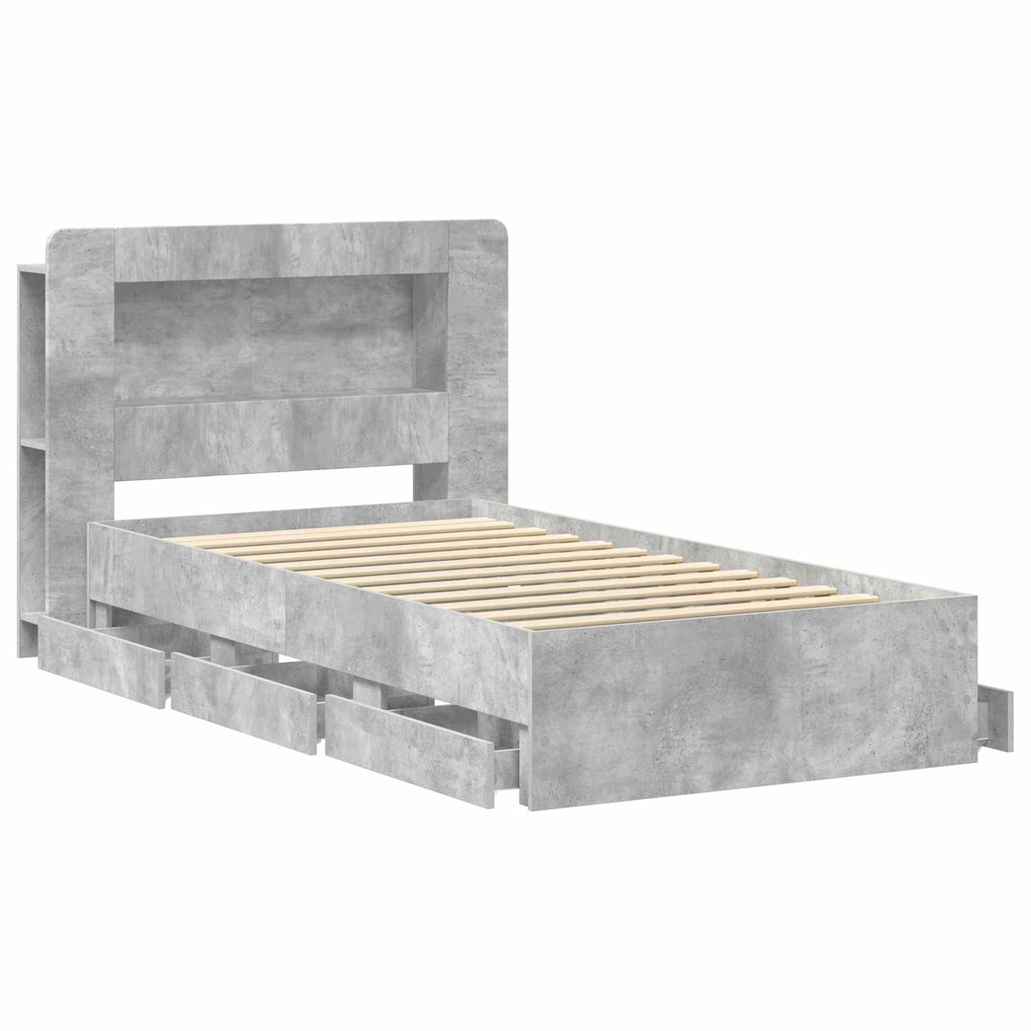 Bed Frame with Storage with Headboard Concrete Grey 90 x 190 cm