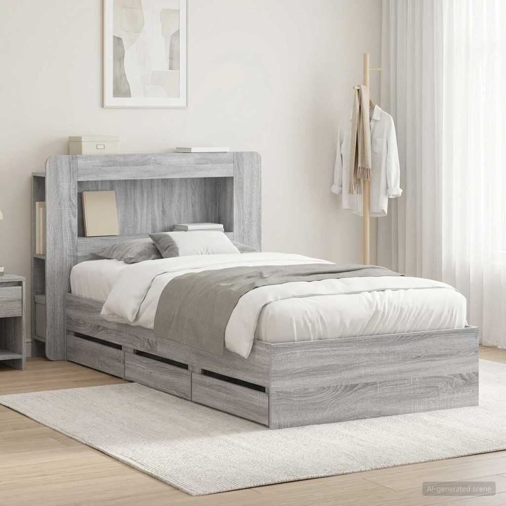 Bed Frame with Storage and Headboard Grey Sonoma 90 x 190 cm
