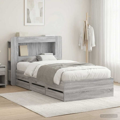 Bed Frame with Storage and Headboard Grey Sonoma 90 x 190 cm