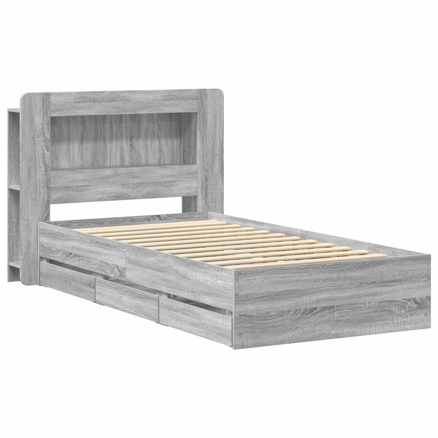 Bed Frame with Storage Grey Sonoma 90 x 190 cm Engineered Wood