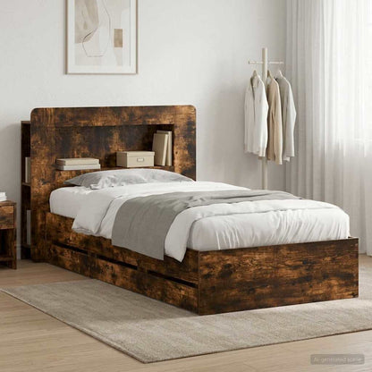 Bed Frame with Storage and Headboard Smoked Oak 90 x 190 cm