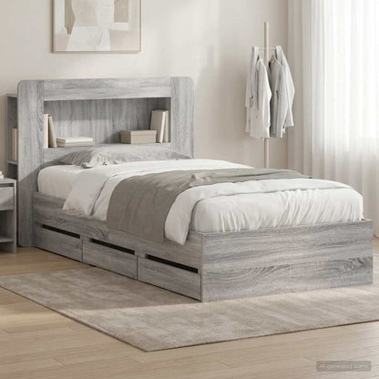 Bed Frame with Storage and Headboard Grey Sonoma 90 x 200 cm