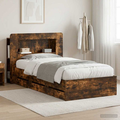 Bed Frame with Storage Smoked Oak 90 x 200 cm Engineered Wood