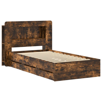 Bed Frame with Storage Smoked Oak 90 x 200 cm Engineered Wood