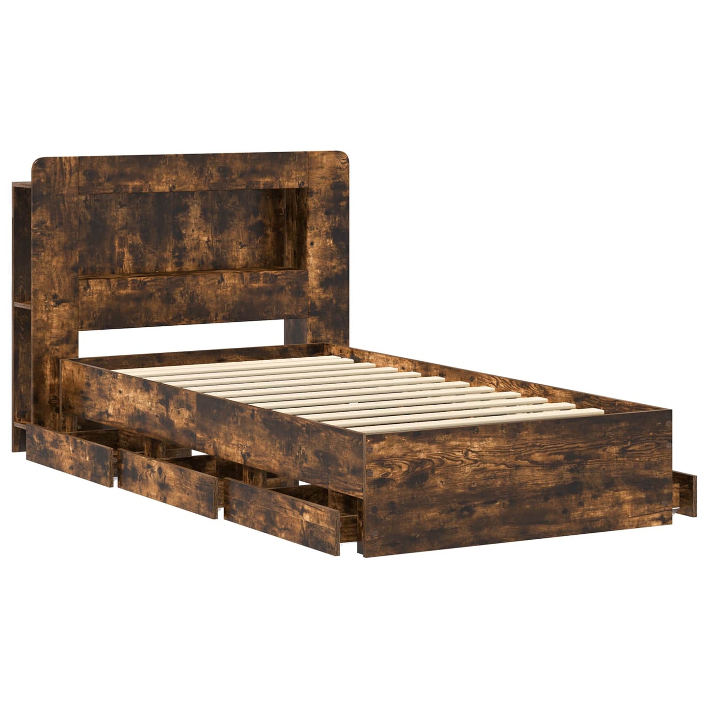 Bed Frame with Storage Smoked Oak 90 x 200 cm Engineered Wood