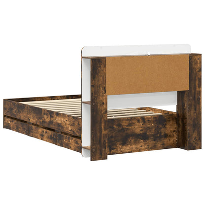 Bed Frame with Storage Smoked Oak 90 x 200 cm Engineered Wood