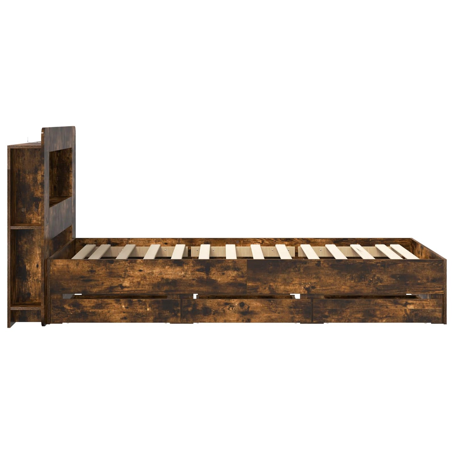 Bed Frame with Storage Smoked Oak 90 x 200 cm Engineered Wood